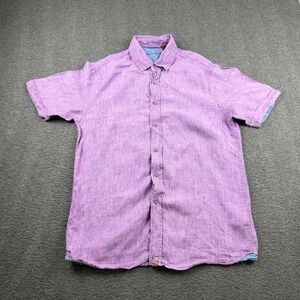Report Collection Men's M Medium Purple Linen Short Sleeve Button Down Shirt